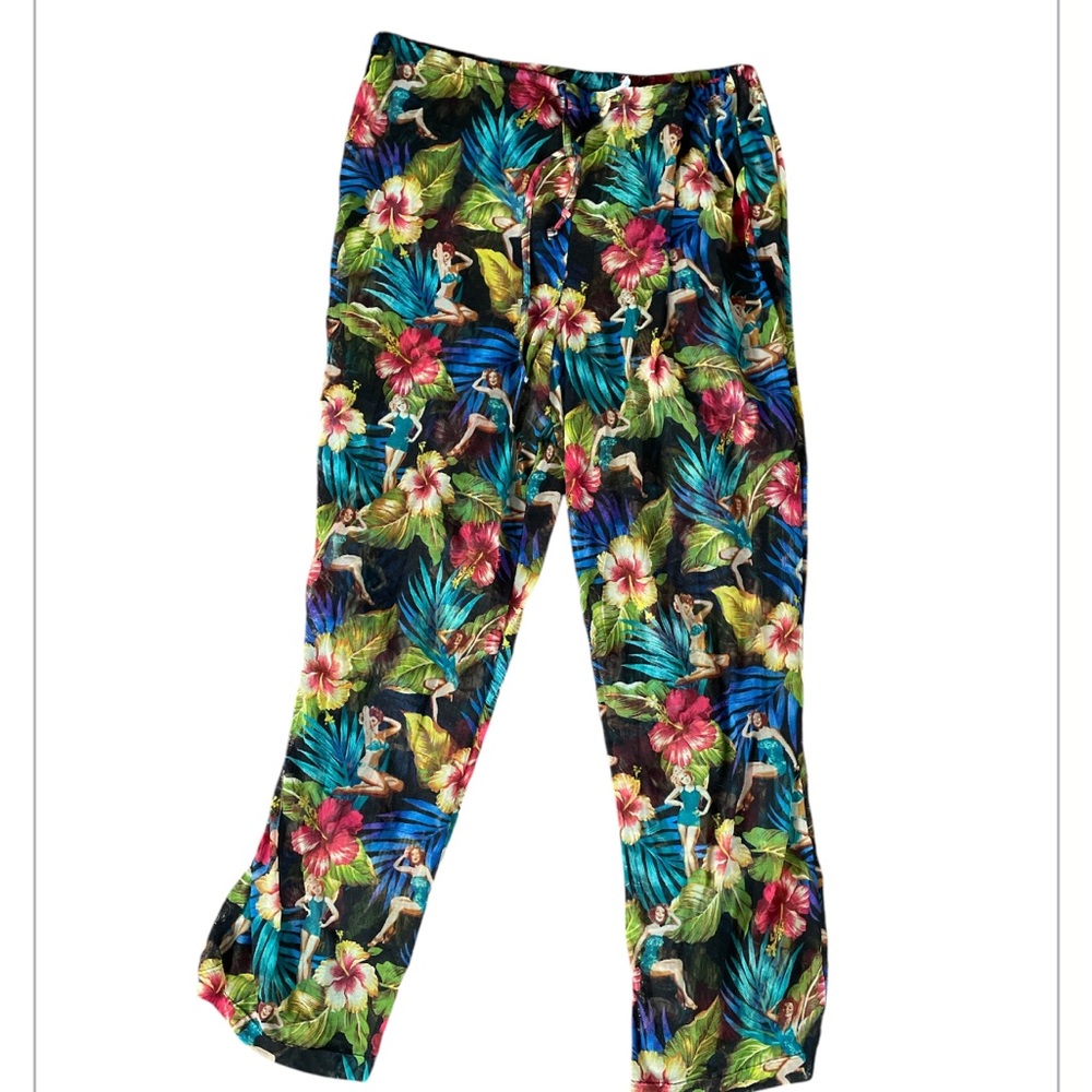 Vgt swim cover up pants size XL floral beach resort  Kathy Ireland shear